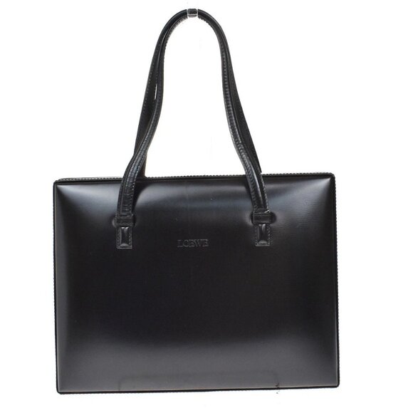 LOEWE Logo Hand Bag Calf Leather Black GHW Spain 76CA055 - Picture 1 of 16